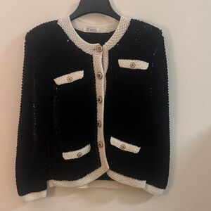 Handmade Vintage Black & Cream Sequin Jacket